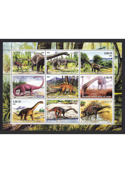 CONGO 2002 Dinosauri foglietto nuovo 9 valori alto valore